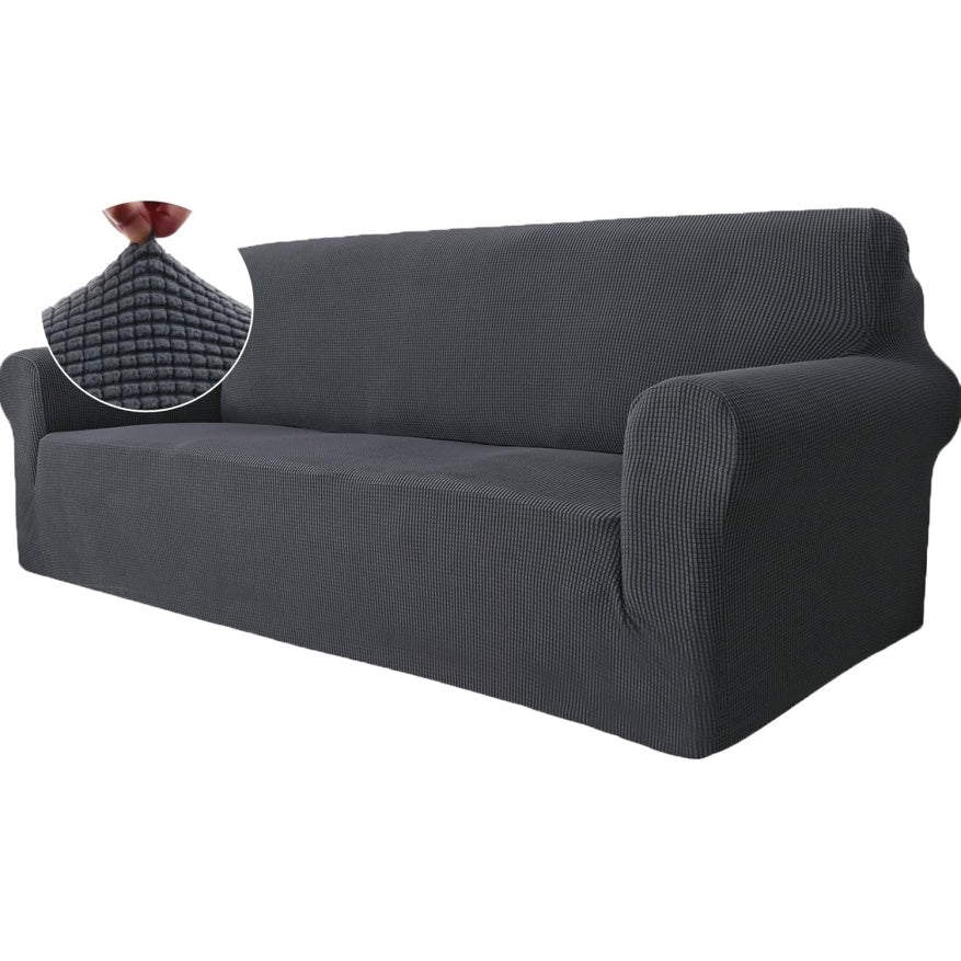 Fodera Universale per Divano Tre Posti in Tessuto Elasticizzato Antiscivolo Colore Grigio Moderno