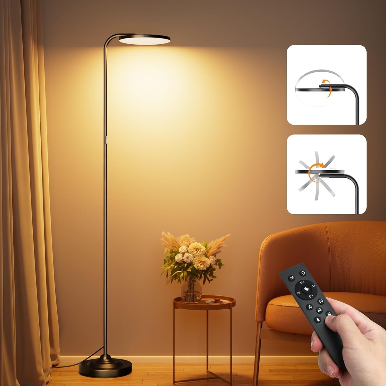 Lampada da Terra LED 36W 2400 Lumen Dimmerabile con Telecomando Nera