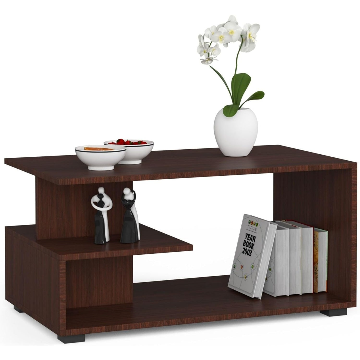 Tavolino da Caff¨¨ Moderno in Legno a 3 Livelli Finitura Weng¨¦
