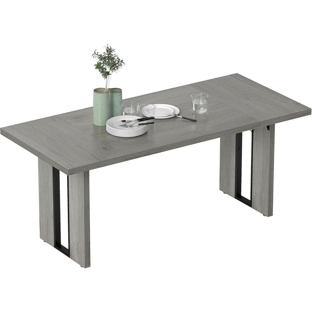 Tavolo da Pranzo Rettangolare per 8 Persone Stile Industriale Grigio 180 x 80 x 75 cm