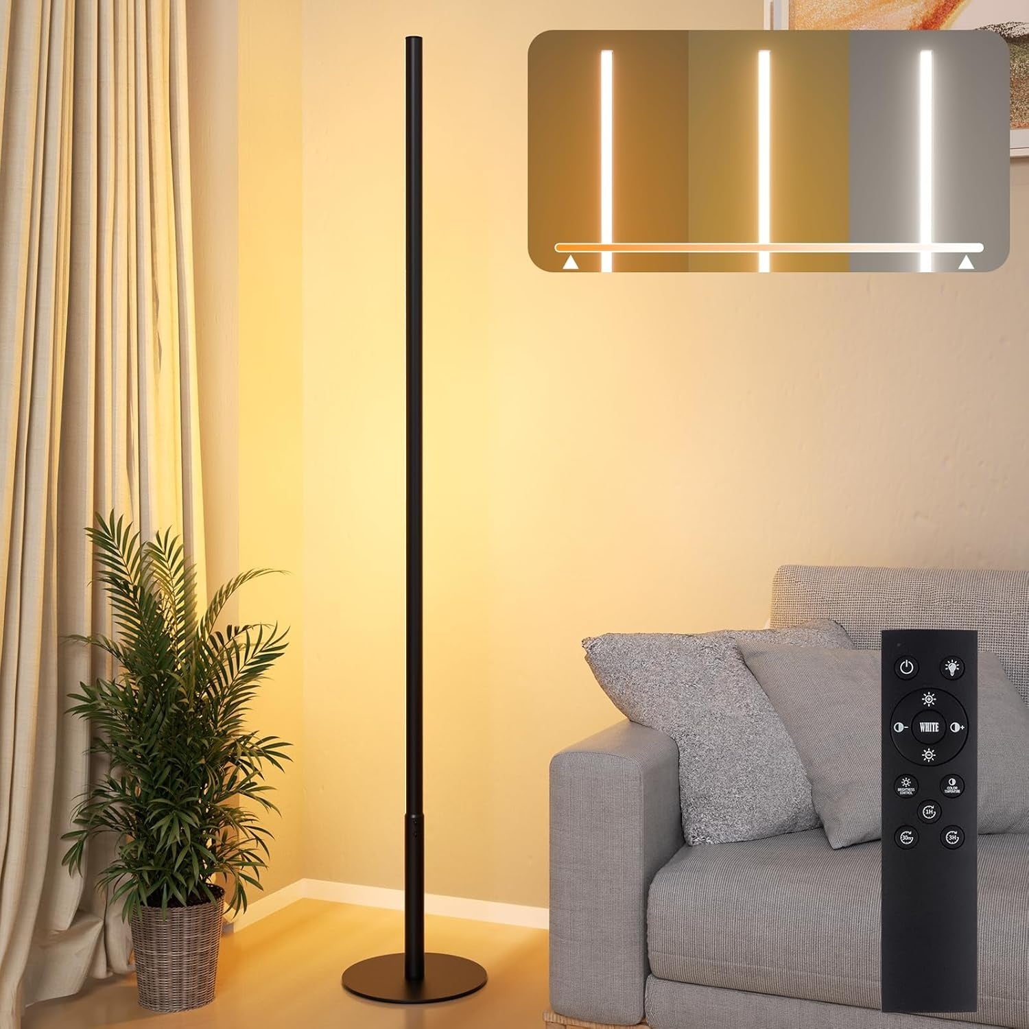 Lampada da Terra LED Dimmerabile con Telecomando LuminositA Regolabile 2700K 6500K Lampada Angolare per Soggiorno Camera Ufficio