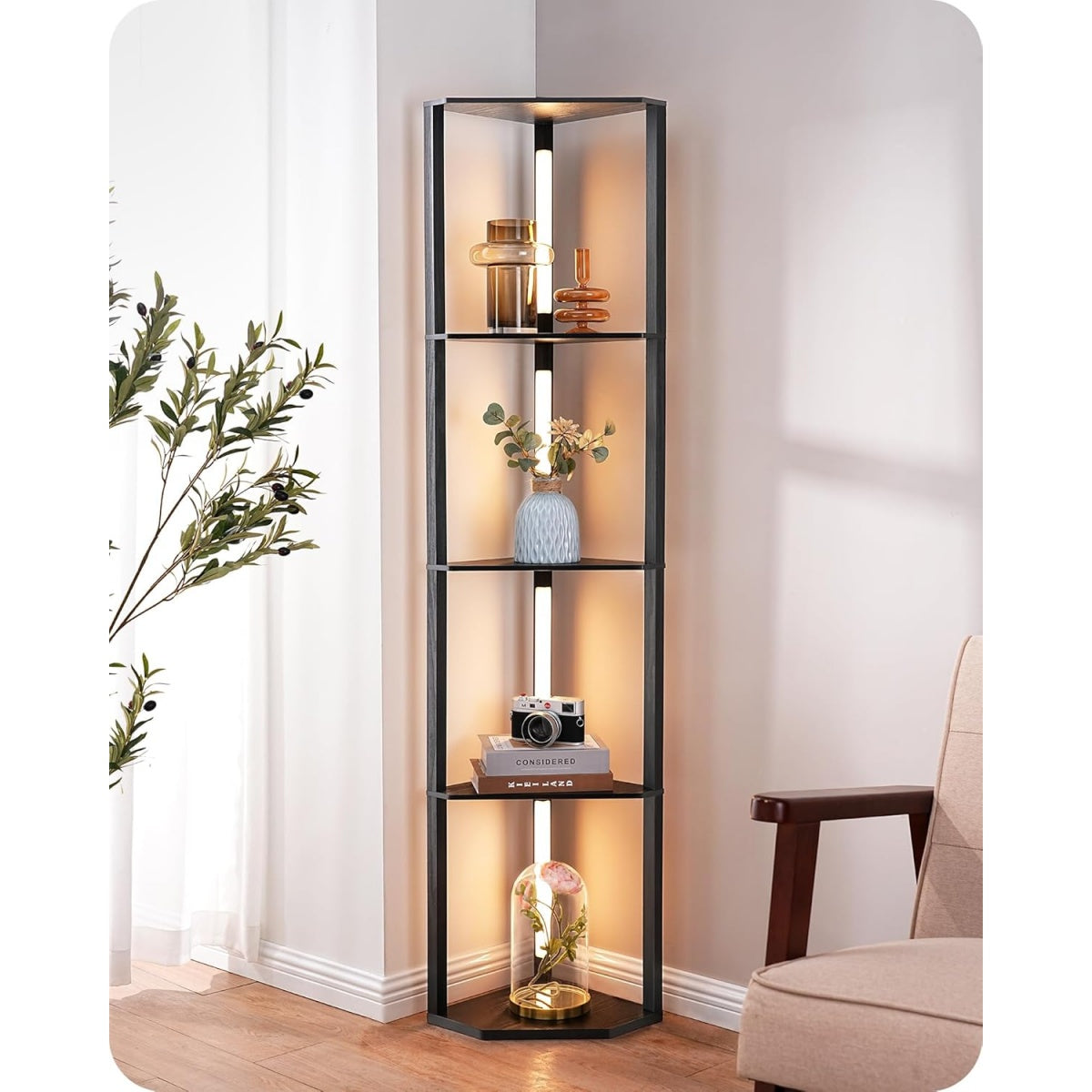 Lampada da Terra LED con Ripiani Angolari Dimmerabile a 3 Temperature di Colore Nera